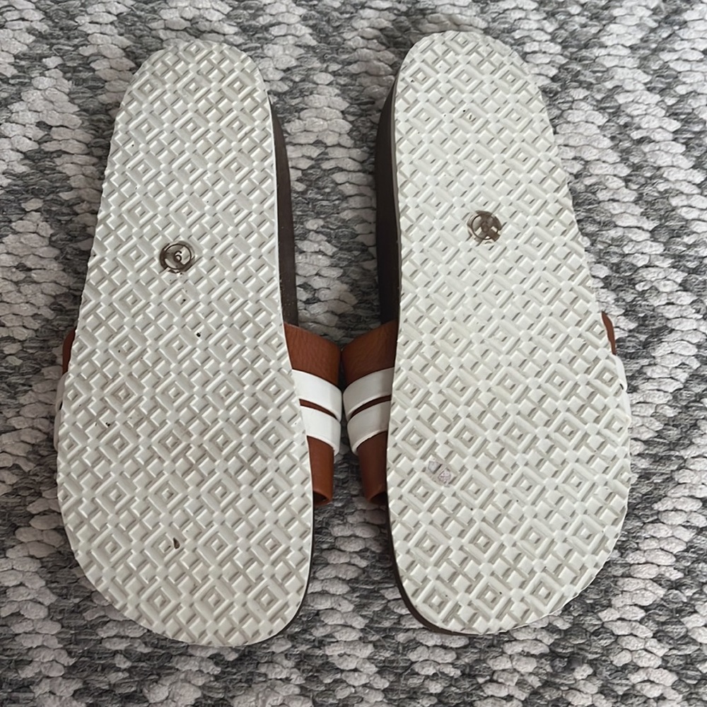 Tory Burch Brown and White Logo Leather Slide Sandals - Picture 3 of 3